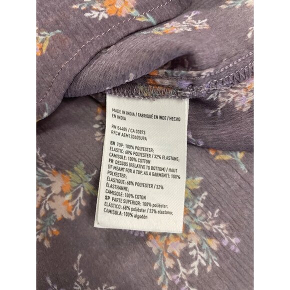American Eagle Floral Sheer Blouse Smocked Long Flare Sleeve Violet/Multi Small - Picture 9 of 9